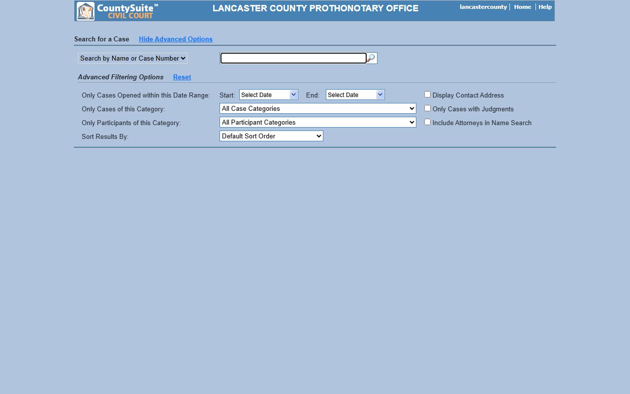 Lancaster County Prothonotary CountySuite civil record search portal