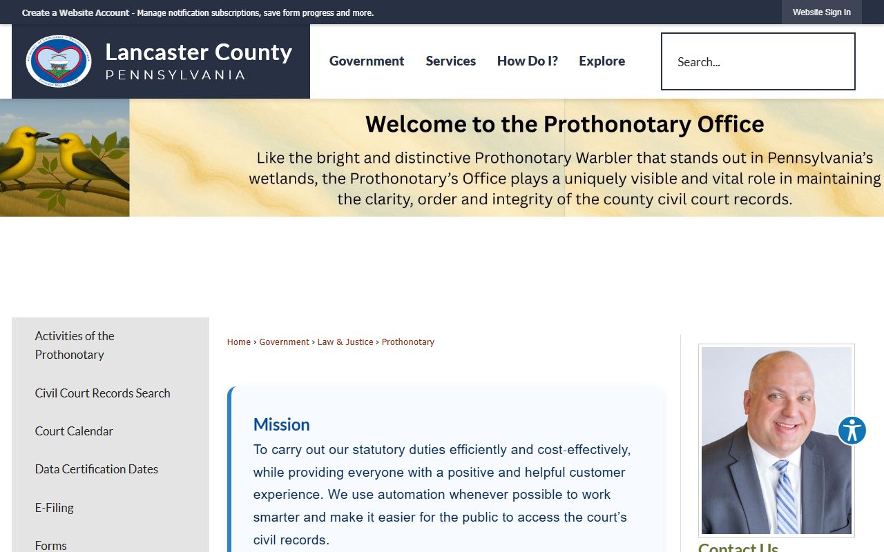 Lancaster County Prothonotary office page for civil court records