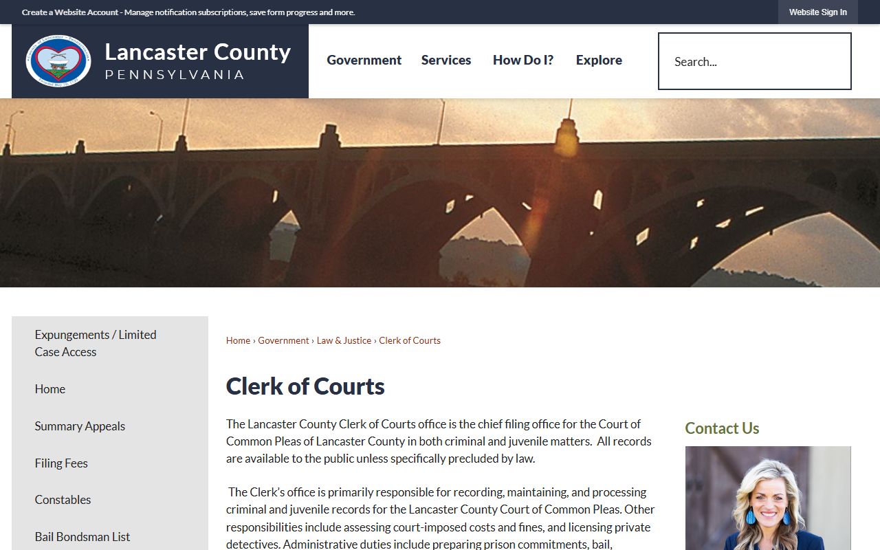 Lancaster County Clerk of Courts office page for criminal court records