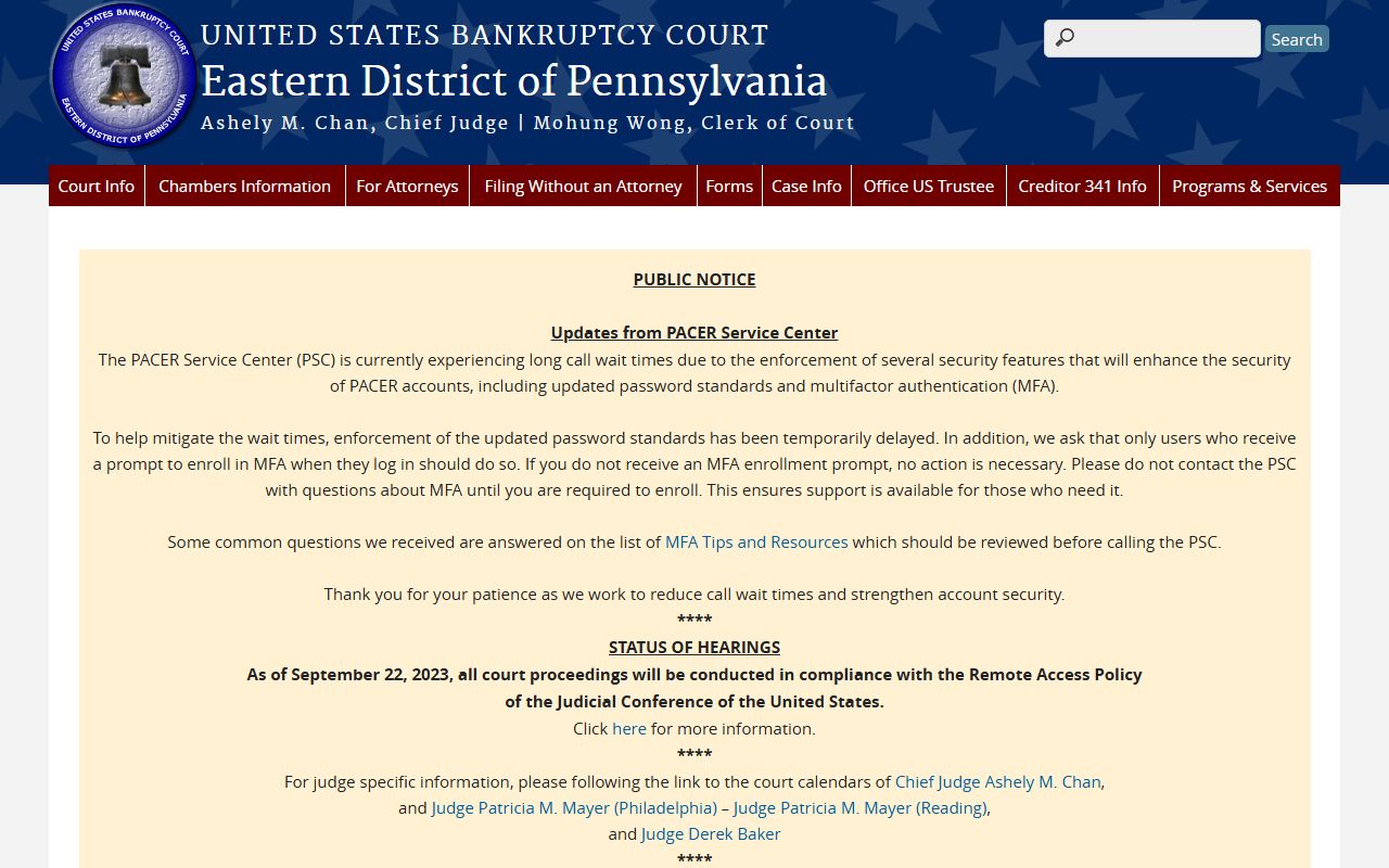 Lancaster County federal court records on the Eastern District bankruptcy court site