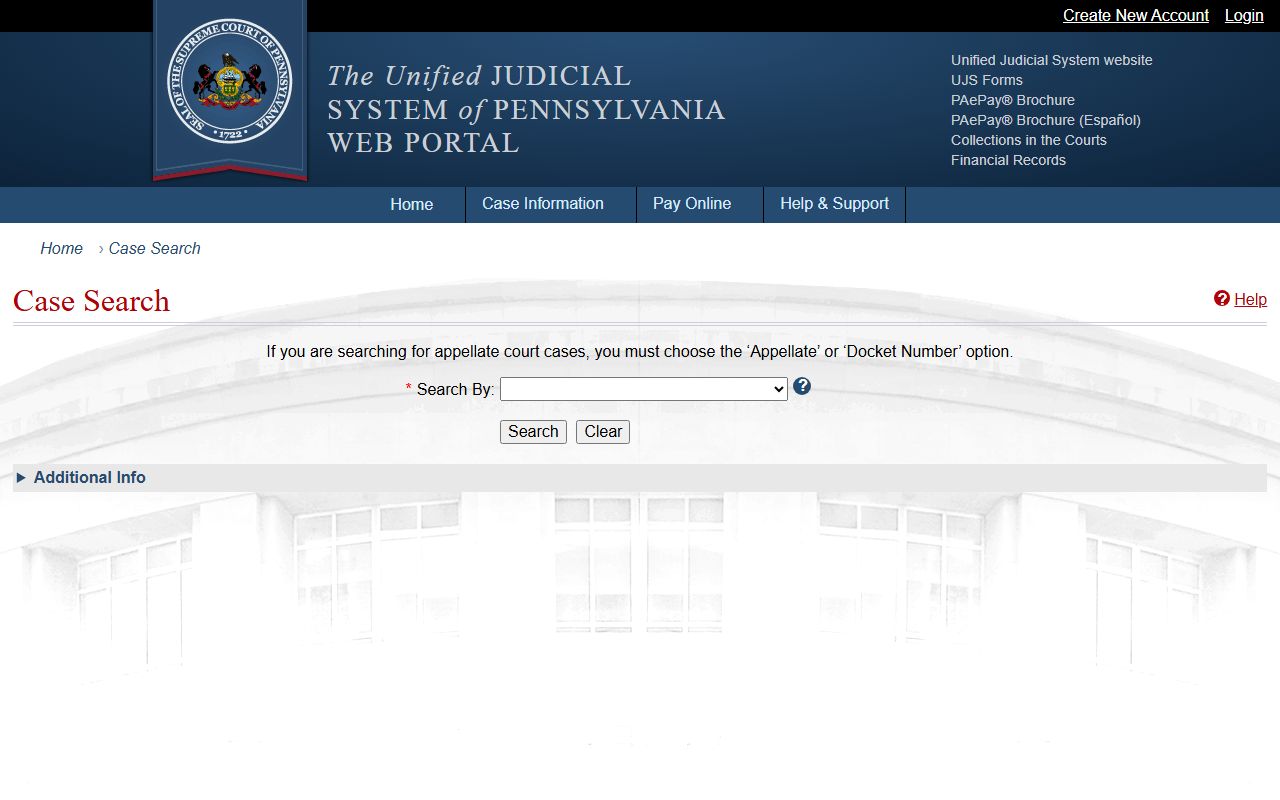Pennsylvania UJS Case Search for Lancaster County court records