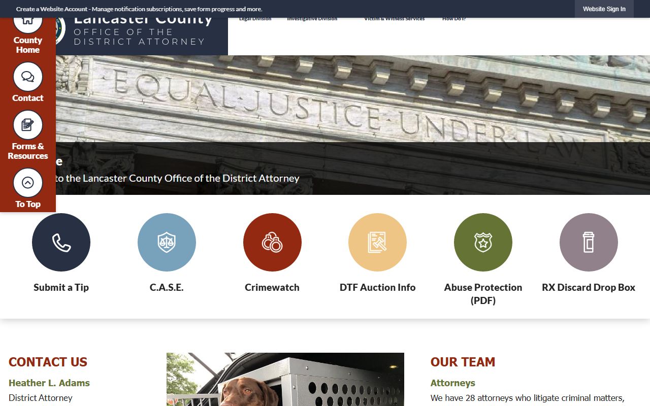 Lancaster County District Attorney page for arrest and criminal records