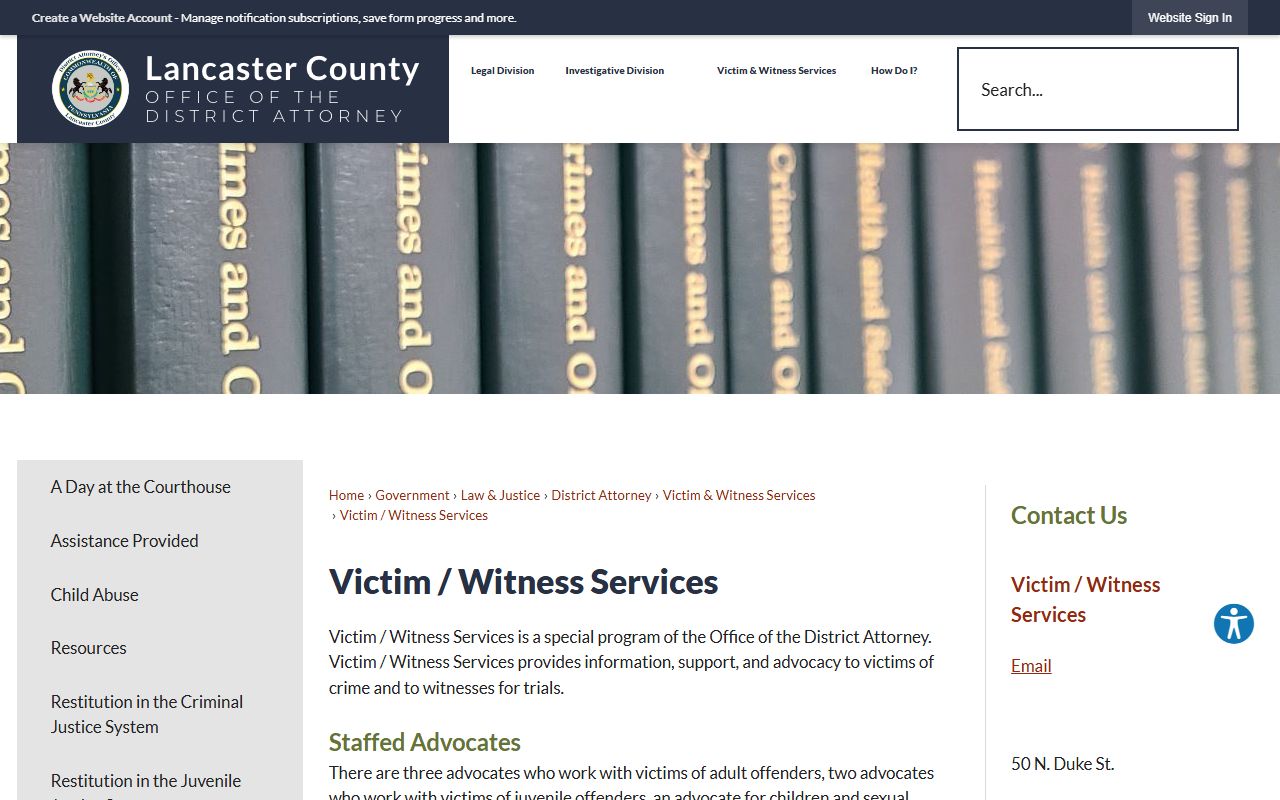 Lancaster County Victim and Witness Services page tied to arrest records