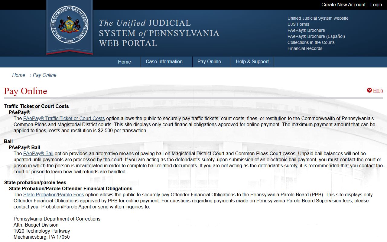 Lancaster County traffic court records payment through PAePay on the UJS Pay Online page