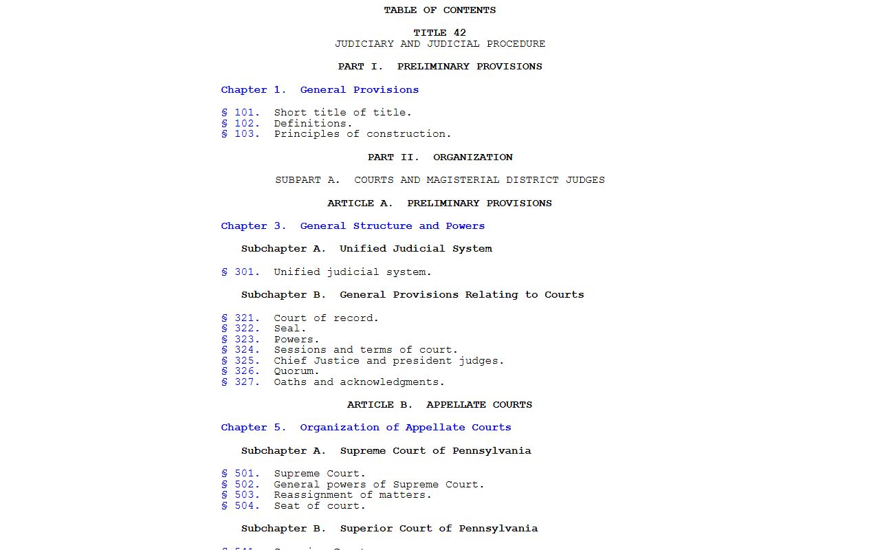 Lancaster County court records Pennsylvania Judicial Code 42 Pa.C.S. statute page