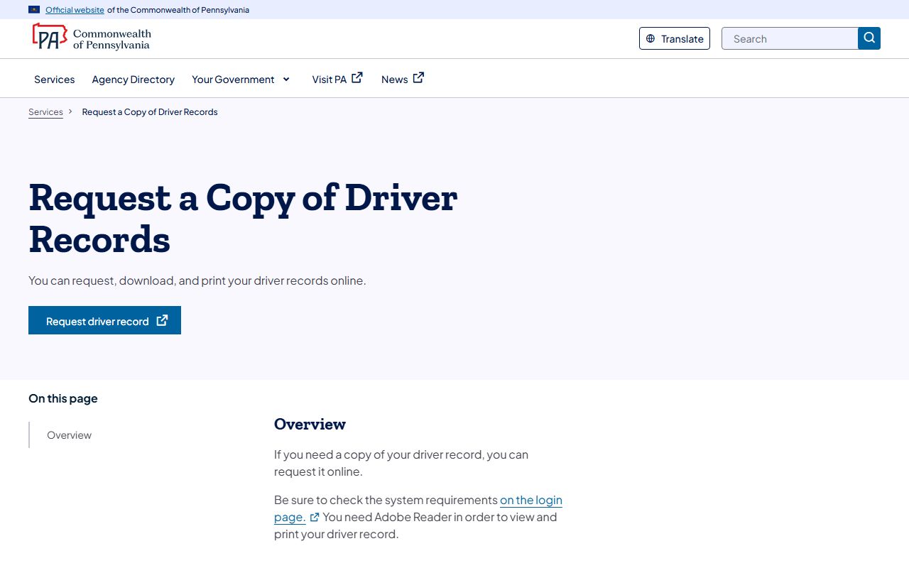 Lancaster County traffic records and the PennDOT request a copy of driver records service