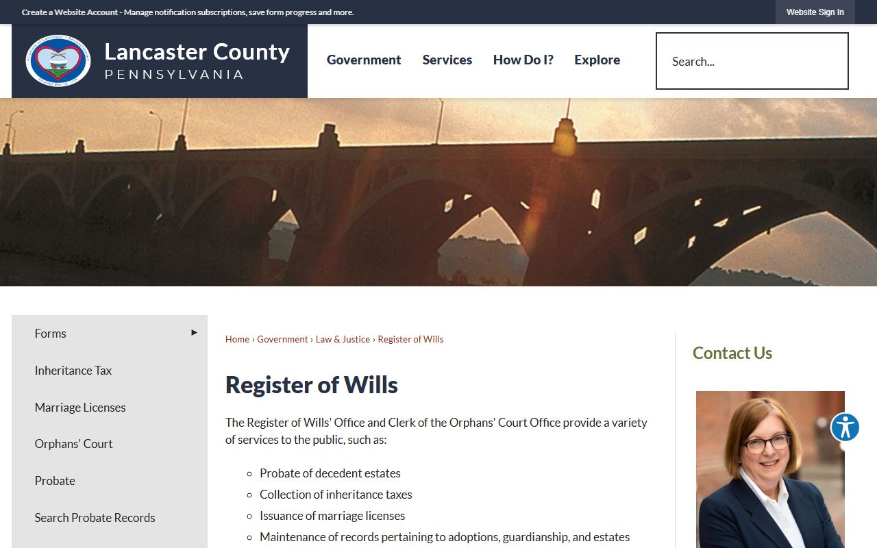Lancaster County probate records on the Register of Wills and Orphans' Court page