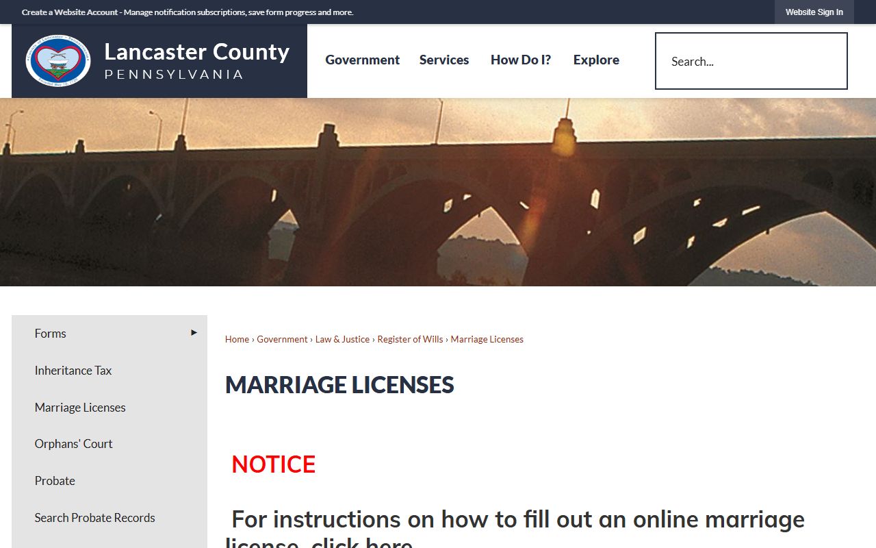 Lancaster County marriage license page from the Register of Wills for marriage records