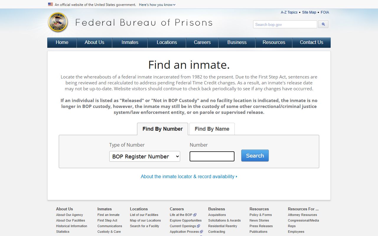 Lancaster County released inmate lookup on the federal BOP inmate locator