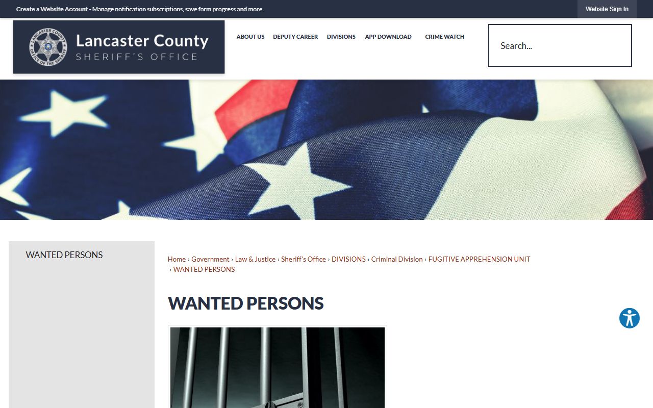 Lancaster County wanted persons page for an active warrant record check