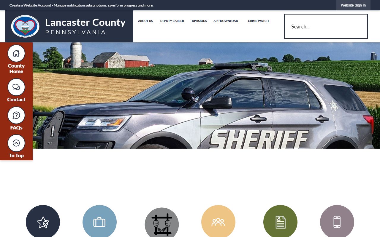 Lancaster County Sheriff's Office home page used for a warrant search